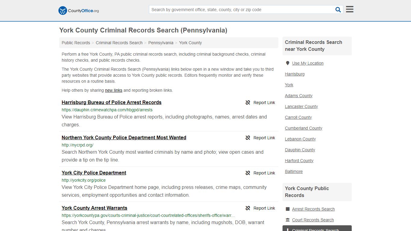 York County Criminal Records Search (Pennsylvania)